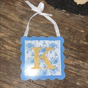 Blue and Gold Letter K Decorative Hanging Sign